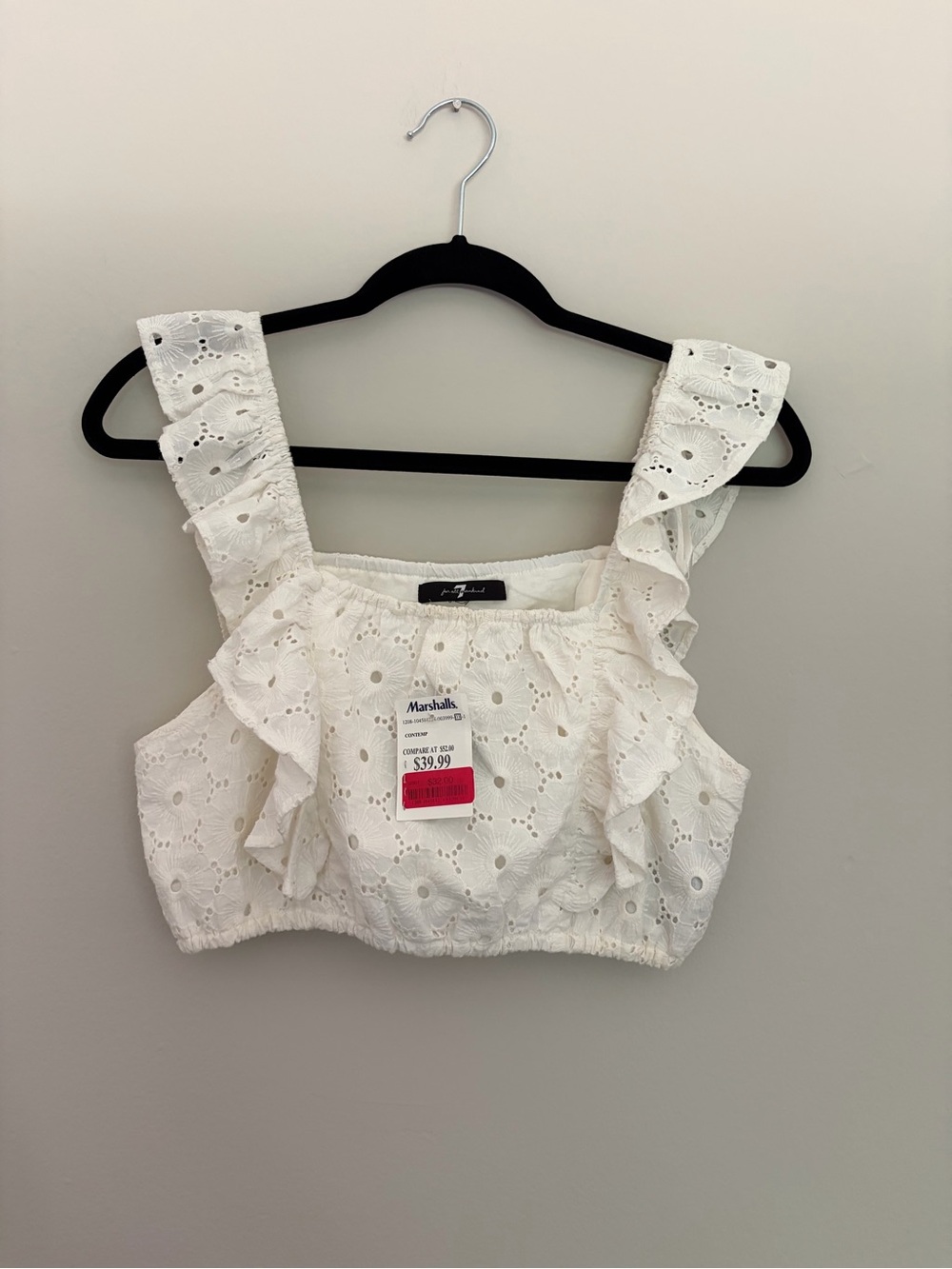 NWT 7 For All Mankind White Eyelet Ruffled Crop Tank Top